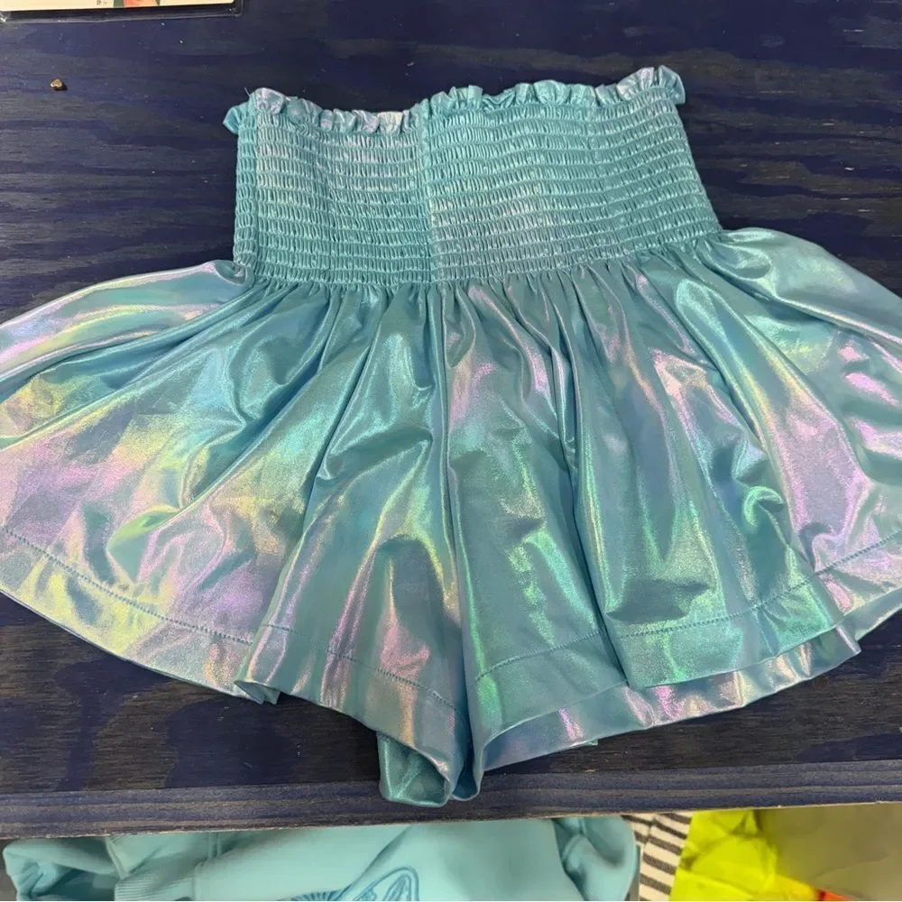 Queen of sparkles Iridescent Blue Shorts with Elastic Waistband sz XL- NWOT!